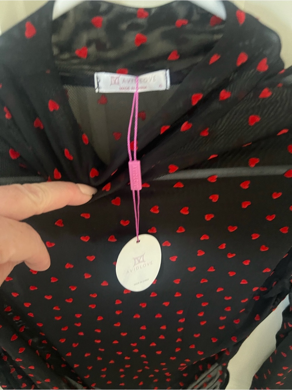 Black Sheer Bodysuit with Red Heart Print - Picture 3 of 5
